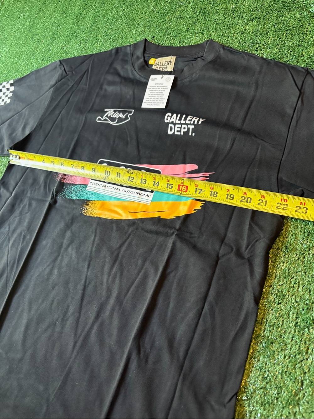 Gallery Dept Black Tee with Multicolor Paint-Stripe MIA Graphic - Picture 10 of 10
